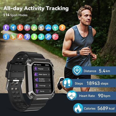 Running Smartwatch for Men 2024 Rival Military Smartwatch Bluetooth Call(Answer/Dial Call) 5ATM Waterproof, 1.83" Big Screen Sports Fitness Tracker Blood Pressure Watch Android iPhone Watch Reloj in Saudi Arabia
