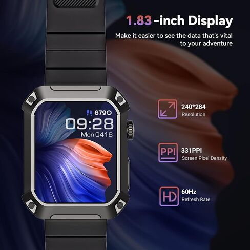 Running Smartwatch for Men 2024 Rival Military Smartwatch Bluetooth Call(Answer/Dial Call) 5ATM Waterproof, 1.83" Big Screen Sports Fitness Tracker Blood Pressure Watch Android iPhone Watch Reloj in Saudi Arabia