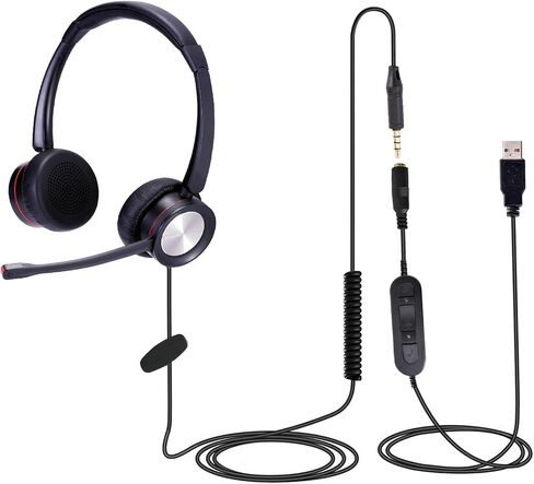 Wired Silver 3.5mm/USB Headset - Noise Cancelling Mic, Multi-Device Compatibility, Durable Wired PC Headset for Dragon Dictation, Webinar Teams Skype Zoom Call, USB-A Headphones for Office Work Home in Saudi Arabia