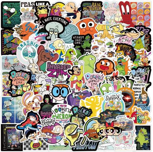 100pcs 90s Cartoon Stickers,Cute Stickers Pack Mixed Cartoon Stickers,Waterproof Vinyl Stickers for Water Bottle Laptop Luggage Skateboard Notebook Phone Guitar Bike for Kids Teens Adults in Saudi Arabia