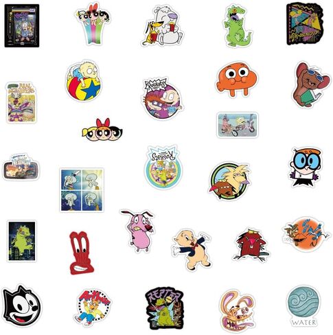 100pcs 90s Cartoon Stickers,Cute Stickers Pack Mixed Cartoon Stickers,Waterproof Vinyl Stickers for Water Bottle Laptop Luggage Skateboard Notebook Phone Guitar Bike for Kids Teens Adults in Saudi Arabia
