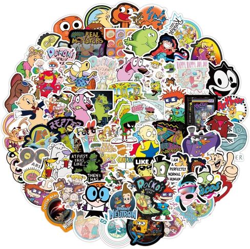 100pcs 90s Cartoon Stickers,Cute Stickers Pack Mixed Cartoon Stickers,Waterproof Vinyl Stickers for Water Bottle Laptop Luggage Skateboard Notebook Phone Guitar Bike for Kids Teens Adults in Saudi Arabia