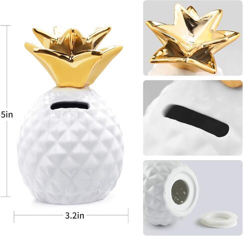 Pineapple Girls Piggy Bank Ceramic Pineapples Shape Cans Decorative Kids Adults Piggy Bank for Home Bedroom Party Decorations Valentine's Day Kid's Birthday Gifts (Gold) in Kuwait
