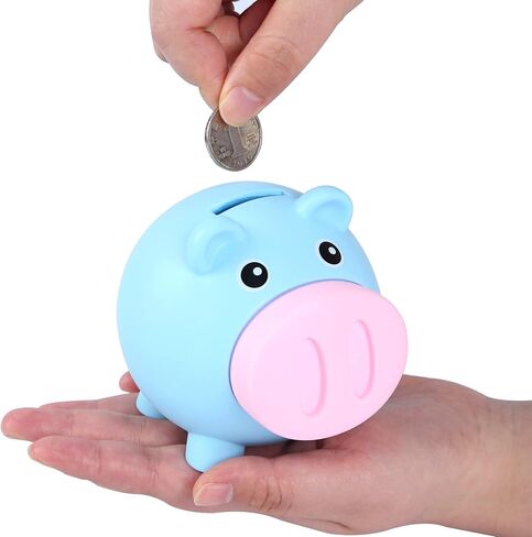 H&W Mini Piggy Bank, Cute Pig Go Oink-Oink, Shatterproof Coin Bank, Great First Money Bank (Blue) in Saudi Arabia