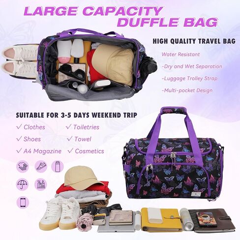 Travel Bag for Women Men,VX VONXURY 30L Medium Gym Bag with Waterproof Shoe Compartment,Lightweight Weeekender Carry On Bag(Black) in Saudi Arabia