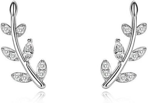 Leaf Stud Earrings Ear Climber Earrings for Women and Girls Hypoallergenic Small Olive Leaves Branch Cartilage Studs Silver Long Leaf Earrings Silver Shinning Chain Tassel Leaf Earrings in Saudi Arabia