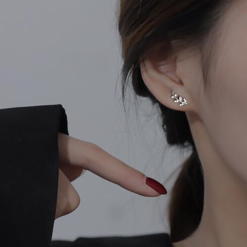 Leaf Stud Earrings Ear Climber Earrings for Women and Girls Hypoallergenic Small Olive Leaves Branch Cartilage Studs Silver Long Leaf Earrings Silver Shinning Chain Tassel Leaf Earrings in Saudi Arabia