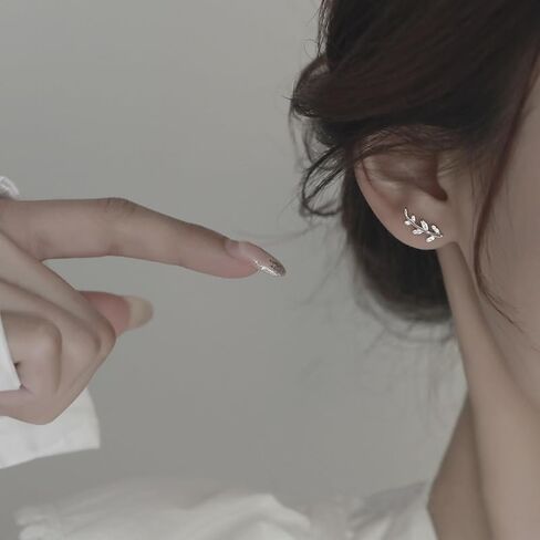 Leaf Stud Earrings Ear Climber Earrings for Women and Girls Hypoallergenic Small Olive Leaves Branch Cartilage Studs Silver Long Leaf Earrings Silver Shinning Chain Tassel Leaf Earrings in Saudi Arabia