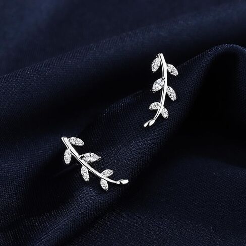 Leaf Stud Earrings Ear Climber Earrings for Women and Girls Hypoallergenic Small Olive Leaves Branch Cartilage Studs Silver Long Leaf Earrings Silver Shinning Chain Tassel Leaf Earrings in Saudi Arabia