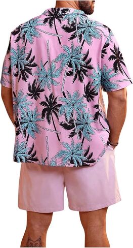 WDIRARA Men's Plus Size 2 Piece Outfits Tropical Print Short Sleeve Shirt and Shorts Set in Saudi Arabia
