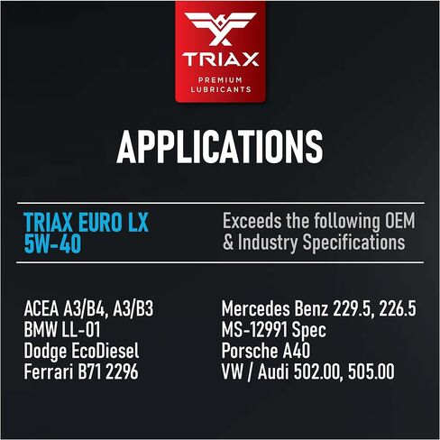 زيت المحرك ترياكس يورو LX 5W-40 الكامل - متوافق مع BMW LL01، MB 229.5، 226.5، Audi/VW 502.00، 505.00، MS-12991، بورش A40 (1 كوارت) in Saudi Arabia