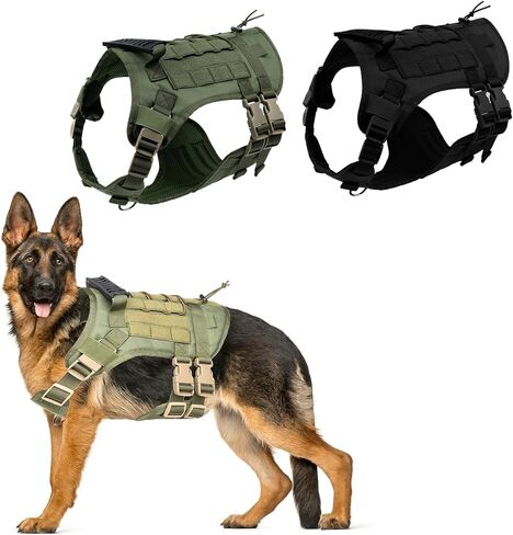 K9 Tactical Dog Harness - 5-Point Adjustable with Heavy-Duty Handle, No-Pull Vest for Large Dogs - Patch-Ready, Military Style - Ideal for Training, Hunting, and Walking (Black, Medium) in Saudi Arabia