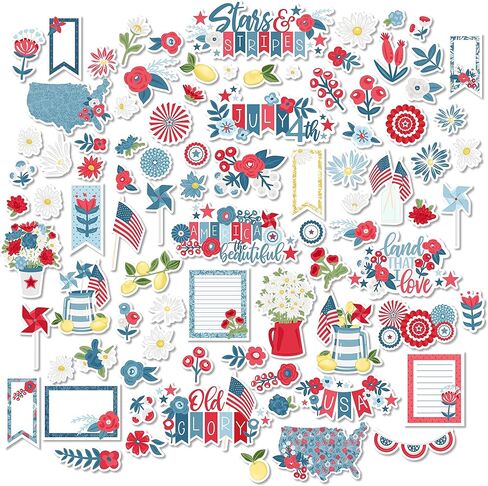 Paper Die Cuts - American Summer - for July 4th - Over 60 Cardstock Scrapbook Die Cuts - by Miss Kate Cuttables in Kuwait