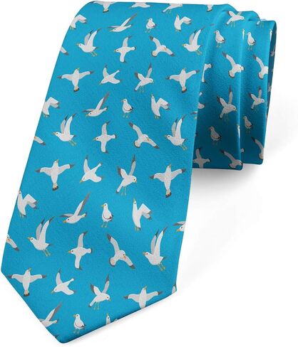 Ambesonne Bird Print Necktie, Pattern of Continuing Seagulls Flying over the Sea, 3.7", Sea Blue Charcoal Grey in Saudi Arabia
