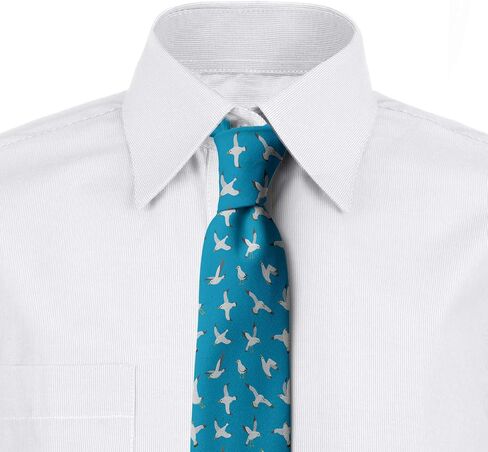 Ambesonne Bird Print Necktie, Pattern of Continuing Seagulls Flying over the Sea, 3.7", Sea Blue Charcoal Grey in Saudi Arabia