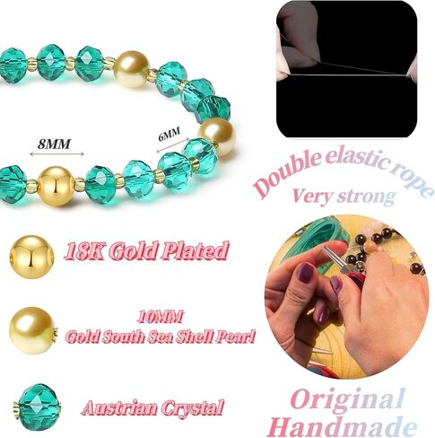 Handmade DIY Original Elastic Jewelry Bracelets with 10MM Gold South Sea Shell Pearl Blessing and 18K Ball Natural Crystal Bracelet - Mother's Day Gift (Red) in Saudi Arabia