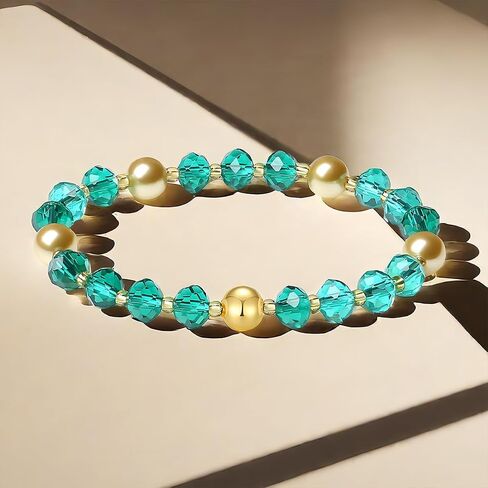 Handmade DIY Original Elastic Jewelry Bracelets with 10MM Gold South Sea Shell Pearl Blessing and 18K Ball Natural Crystal Bracelet - Mother's Day Gift (Red) in Saudi Arabia
