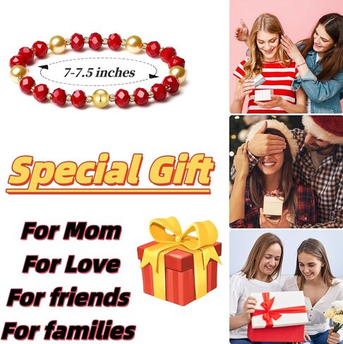 Handmade DIY Original Elastic Jewelry Bracelets with 10MM Gold South Sea Shell Pearl Blessing and 18K Ball Natural Crystal Bracelet - Mother's Day Gift (Red) in Saudi Arabia
