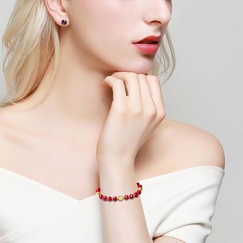 Handmade DIY Original Elastic Jewelry Bracelets with 10MM Gold South Sea Shell Pearl Blessing and 18K Ball Natural Crystal Bracelet - Mother's Day Gift (Red) in Saudi Arabia