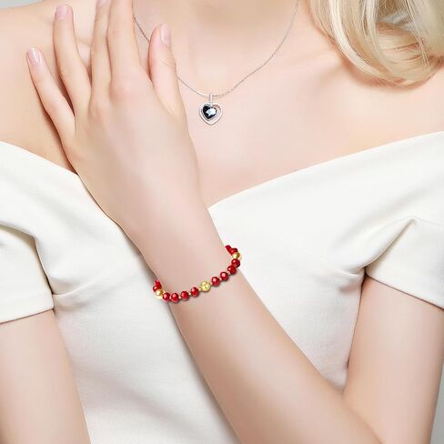 Handmade DIY Original Elastic Jewelry Bracelets with 10MM Gold South Sea Shell Pearl Blessing and 18K Ball Natural Crystal Bracelet - Mother's Day Gift (Red) in Saudi Arabia