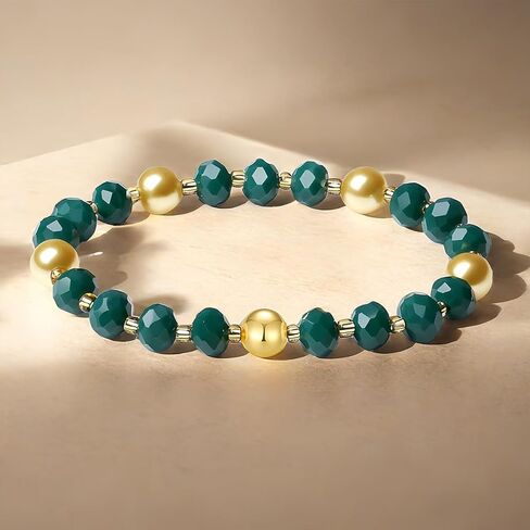 Handmade DIY Original Elastic Jewelry Bracelets with 10MM Gold South Sea Shell Pearl Blessing and 18K Ball Natural Crystal Bracelet - Mother's Day Gift (Red) in Kuwait