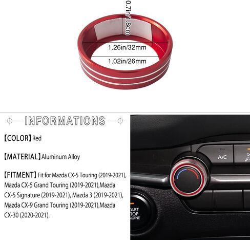 1797 AC حجم مقبض الباب يغطي الملحقات لمازدا CX5 CX-5 3 CX9 CX30 AC تكييف الهواء زر تقليم ملصق مائي سبائك الألومنيوم الأحمر حزمة من 2 in Saudi Arabia