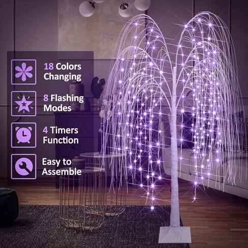 6FT LED ضوء شجرة الأوكالبتوس الأبيض الدافئ مع جهاز تحكم عن بعد 240 LED شجرة الأوكالبتوس الاصطناعية المضاءة مع 8 أوضاع وميض ومؤقت لعيد الشكر وعيد الفصح وديكور المنزل اليومي in Kuwait