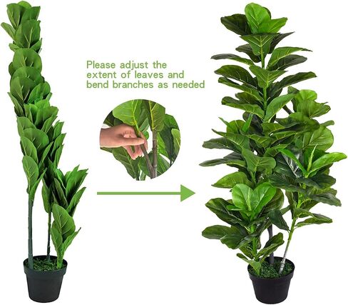 Artificial Fiddle Leaf Fig Tree 4ft Set of 2 - Faux Fig Plants Indoor Summer Fall Winter Home Decor in Pot - Fake Ficus Floor Plant Evergreen- Office Living Room Corner Decoration (2, 4.0 ft) in Saudi Arabia