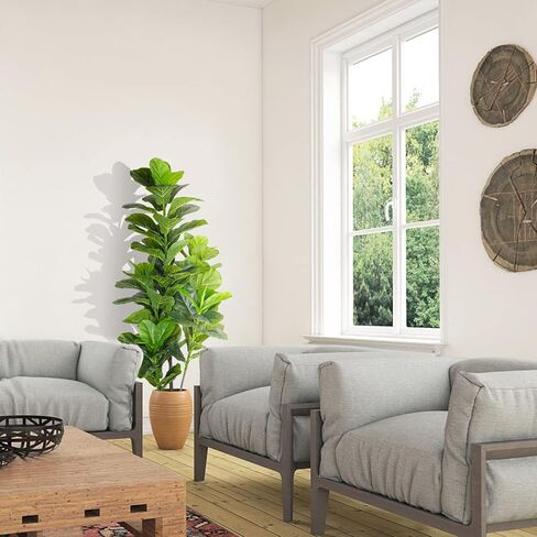 Artificial Fiddle Leaf Fig Tree 4ft Set of 2 - Faux Fig Plants Indoor Summer Fall Winter Home Decor in Pot - Fake Ficus Floor Plant Evergreen- Office Living Room Corner Decoration (2, 4.0 ft) in Saudi Arabia