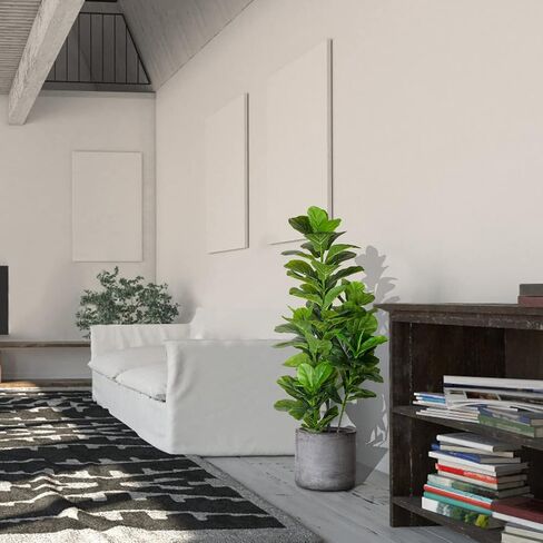 Artificial Fiddle Leaf Fig Tree 4ft Set of 2 - Faux Fig Plants Indoor Summer Fall Winter Home Decor in Pot - Fake Ficus Floor Plant Evergreen- Office Living Room Corner Decoration (2, 4.0 ft) in Saudi Arabia