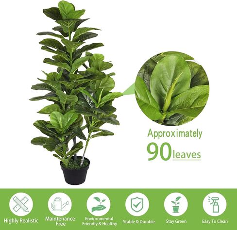 Artificial Fiddle Leaf Fig Tree 4ft Set of 2 - Faux Fig Plants Indoor Summer Fall Winter Home Decor in Pot - Fake Ficus Floor Plant Evergreen- Office Living Room Corner Decoration (2, 4.0 ft) in Saudi Arabia
