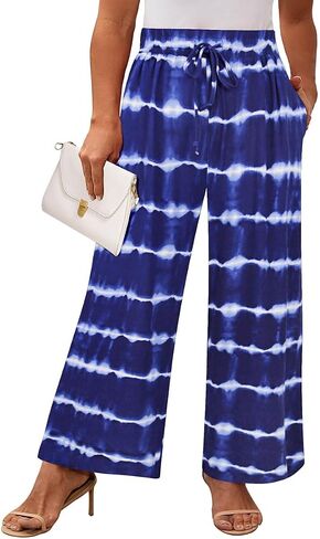 RITERA Womens Plus Size Elastic Waist Wide Leg Pants with Pockets Casual Loose High Waist Pleated Lounge Palazzo Trousers in Saudi Arabia