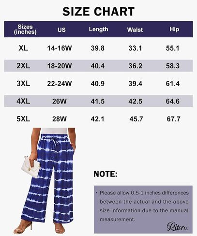 RITERA Womens Plus Size Elastic Waist Wide Leg Pants with Pockets Casual Loose High Waist Pleated Lounge Palazzo Trousers in Saudi Arabia