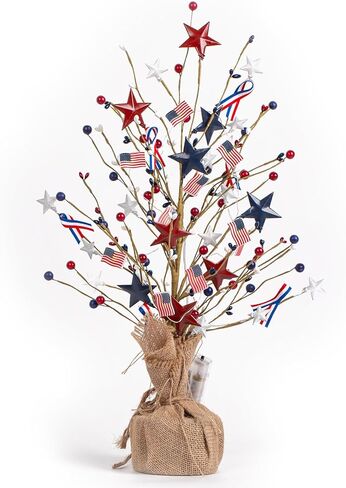 شجرة طاولة اصطناعية باللون الأحمر والأبيض والأزرق وشجرة طاولة على شكل نجمة ليوم العلم الأمريكي في الرابع من يوليو، قاعدة من الخيش مع سلسلة ضوء العلم الوطني للديكور الوطني لسطح الطاولة في الأماكن المغلقة والخارجية in Kuwait