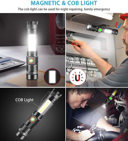LED Tactical Flashlight, Magnetic Flashlight, 1000 Lumens Super Bright Flash Light with COB Work Light, Waterproof, 4 Modes, Pocket LED Flashlights for Outdoor Camping Emergency in Saudi Arabia