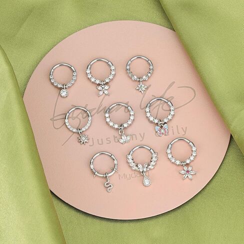 9Pcs Septum Jewelry 16G Stainless Steel Dangle Septum Rings CZ Opal Butterfly Daith Earrings Hoop Cartilage Helix Tragus Septum Nose Piercing Jewelry for Women in Saudi Arabia