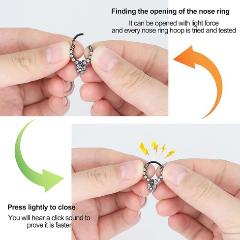 9Pcs Septum Jewelry 16G Stainless Steel Dangle Septum Rings CZ Opal Butterfly Daith Earrings Hoop Cartilage Helix Tragus Septum Nose Piercing Jewelry for Women in Saudi Arabia