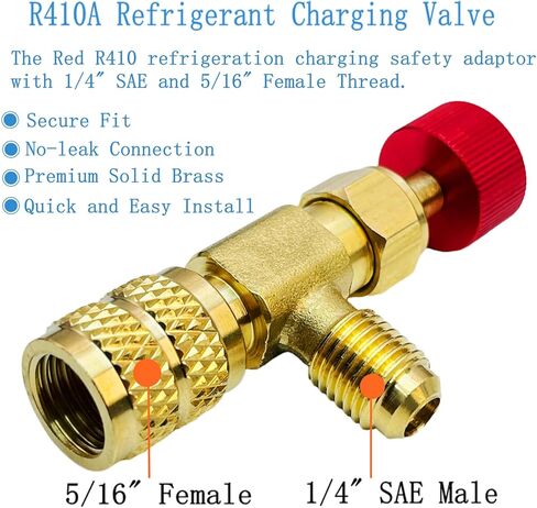صمام شحن غاز التبريد R12 R410A، R12 R22-1/4 بوصة ذكر إلى 1/4 بوصة أنثى، R410-1/4 بوصة ذكر إلى 5/16 بوصة أنثى، محول صمام الأمان السائل صمام كروي للتحكم في التدفق (محول صمام شحن مكيف الهواء (زوج)) in Kuwait