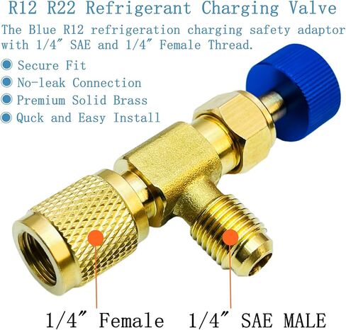 صمام شحن غاز التبريد R12 R410A، R12 R22-1/4 بوصة ذكر إلى 1/4 بوصة أنثى، R410-1/4 بوصة ذكر إلى 5/16 بوصة أنثى، محول صمام الأمان السائل صمام كروي للتحكم في التدفق (محول صمام شحن مكيف الهواء (زوج)) in Kuwait