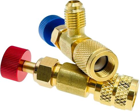 صمام شحن غاز التبريد R12 R410A، R12 R22-1/4 بوصة ذكر إلى 1/4 بوصة أنثى، R410-1/4 بوصة ذكر إلى 5/16 بوصة أنثى، محول صمام الأمان السائل صمام كروي للتحكم في التدفق (محول صمام شحن مكيف الهواء (زوج)) in Kuwait