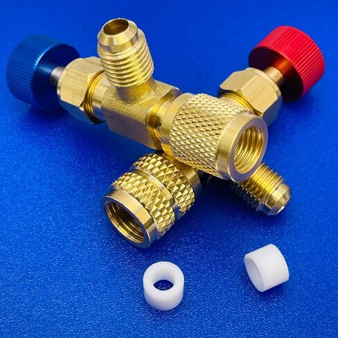 صمام شحن غاز التبريد R12 R410A، R12 R22-1/4 بوصة ذكر إلى 1/4 بوصة أنثى، R410-1/4 بوصة ذكر إلى 5/16 بوصة أنثى، محول صمام الأمان السائل صمام كروي للتحكم في التدفق (محول صمام شحن مكيف الهواء (زوج)) in Kuwait