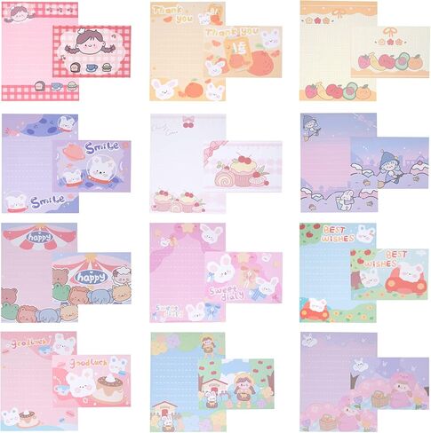 مجموعة ورق وأظرف رسائل قرطاسية، ورق كتابة حروف Kawaii جميل، 12 بطاقة ملاحظات فارغة لطيفة مع أظرف، تصميم مطبوع جميل مختلف لبطاقات التهنئة، بطاقات عيد الميلاد in Kuwait