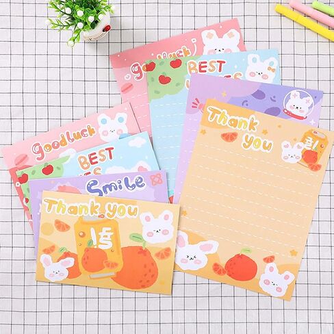 مجموعة ورق وأظرف رسائل قرطاسية، ورق كتابة حروف Kawaii جميل، 12 بطاقة ملاحظات فارغة لطيفة مع أظرف، تصميم مطبوع جميل مختلف لبطاقات التهنئة، بطاقات عيد الميلاد in Kuwait