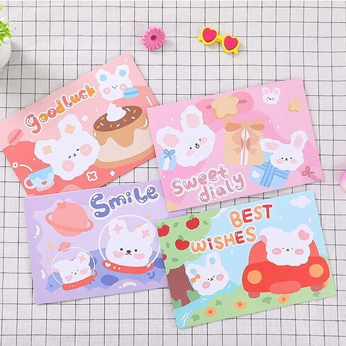مجموعة ورق وأظرف رسائل قرطاسية، ورق كتابة حروف Kawaii جميل، 12 بطاقة ملاحظات فارغة لطيفة مع أظرف، تصميم مطبوع جميل مختلف لبطاقات التهنئة، بطاقات عيد الميلاد in Kuwait