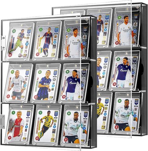 2 Pcs Acrylic Baseball Card Display Case 13.8 x 10.2 x 1.9 Inch Wall Mount Sports Graded Trading Card Frame with UV Protection Magnetic Door Clear View for Football Basketball Hockey Collection in Saudi Arabia