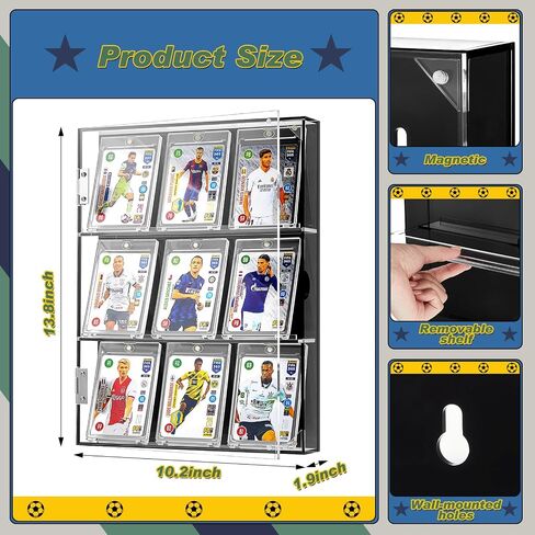 2 Pcs Acrylic Baseball Card Display Case 13.8 x 10.2 x 1.9 Inch Wall Mount Sports Graded Trading Card Frame with UV Protection Magnetic Door Clear View for Football Basketball Hockey Collection in Saudi Arabia