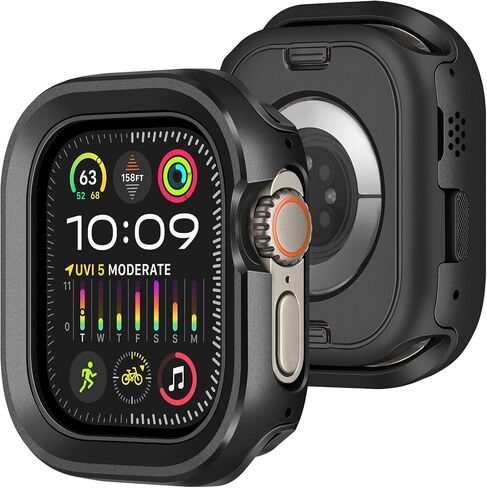 Amizee 2 in 1 Metal Rugged Case Compatible with Apple Watch Ultra 3/2/1 Case 49mm, Aluminum Shockproof Protective Bumper Cover for iWatch 49mm, Black in Kuwait