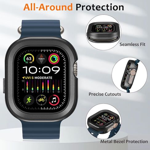 Amizee 2 in 1 Metal Rugged Case Compatible with Apple Watch Ultra 3/2/1 Case 49mm, Aluminum Shockproof Protective Bumper Cover for iWatch 49mm, Black in Kuwait