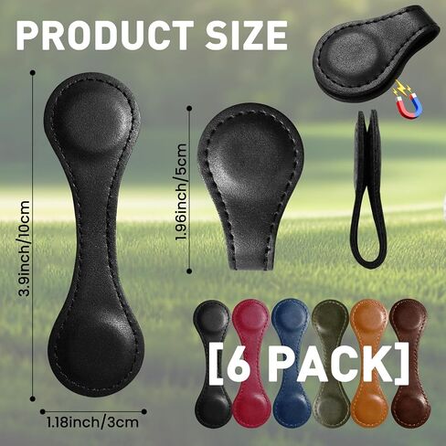 Golf Ball Marker Hat Clip Magnetic Pu Leather Value 6 Pack, Attaches Easily to Pocket Hats Caps Edge Accessories Gifts for Men Women Kids Golfer in Saudi Arabia