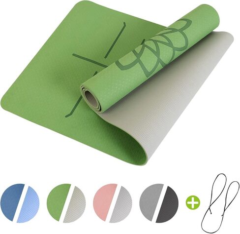 بساط يوغا تورين غير قابل للانزلاق بسمك 1/4 بوصة سميك ومضاد للتمزق عالي الكثافة من مادة TPE صديق للبيئة للمنزل والبيلاتس وتمارين الأرضية واللياقة البدنية in Kuwait
